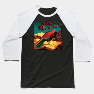 Elegant Pheasant  in red, orange, green and blue Baseball T-Shirt